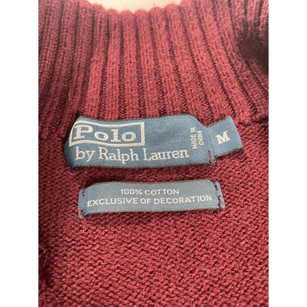 Polo Ralph Lauren Jacket Mens Medium Maroon 1/4 Zip Sweater Green‎ Pony Pullover